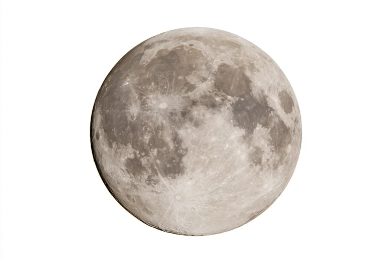 Full moon centered against plain white background isolated