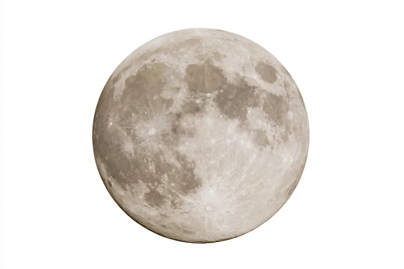 Full moon centered against plain white background isolated