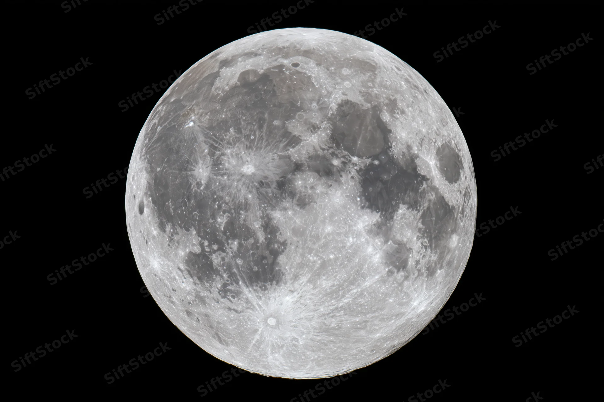 Full moon with detailed craters and surface textures against black space