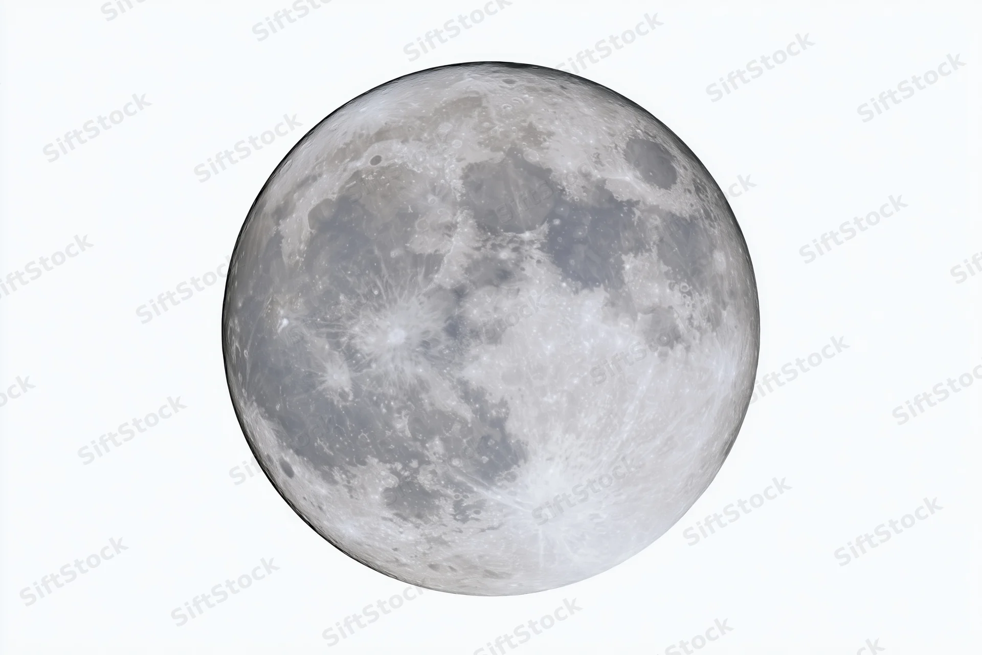 Full moon in close-up isolation against a plain white background