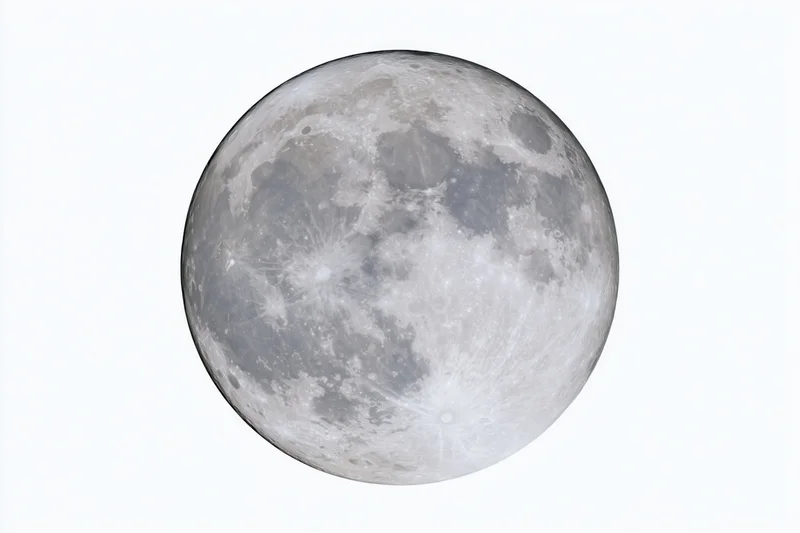 Full moon in close-up isolation against a plain white background