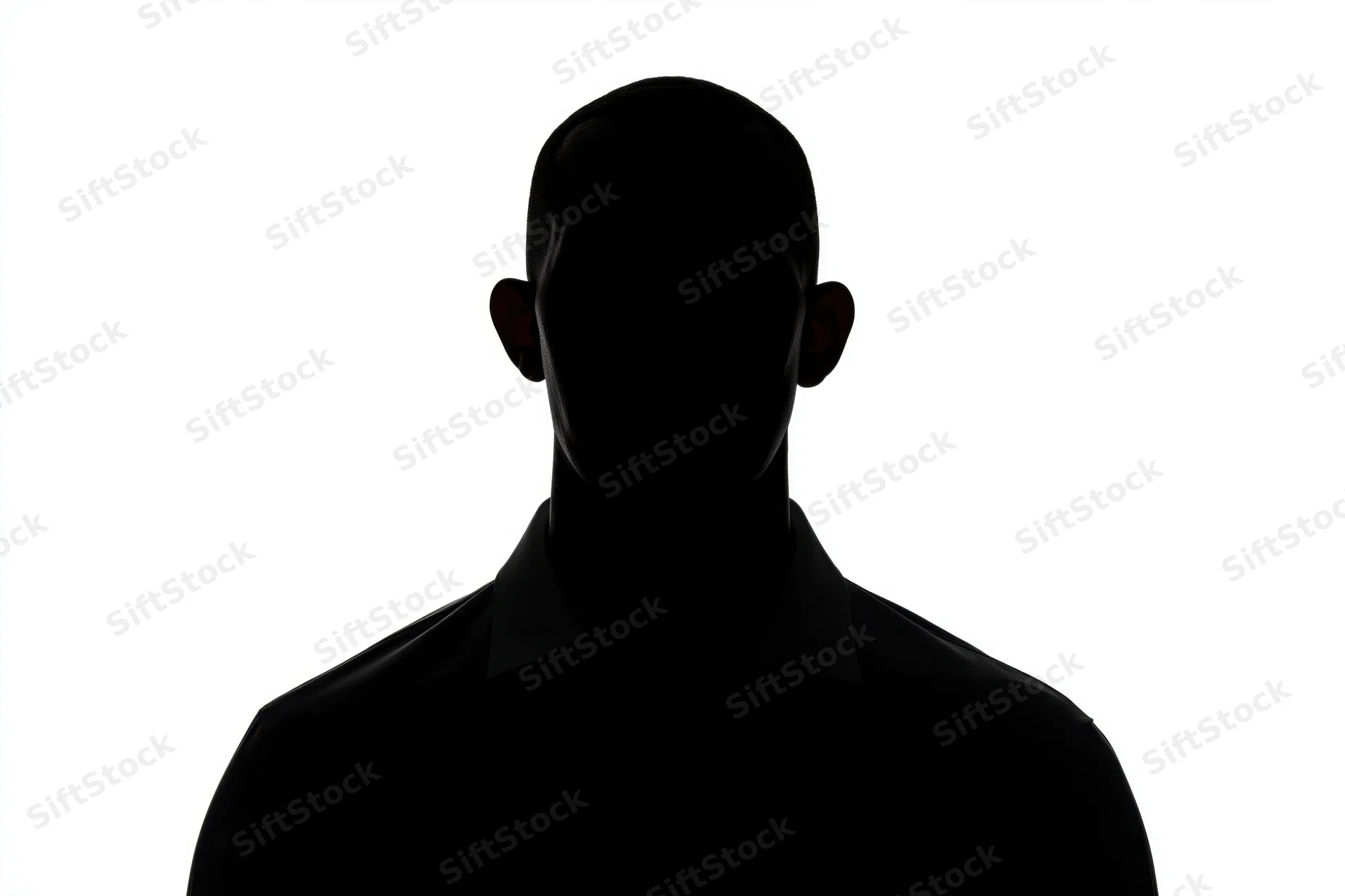 Silhouette of a man facing forward in a dark form against white background