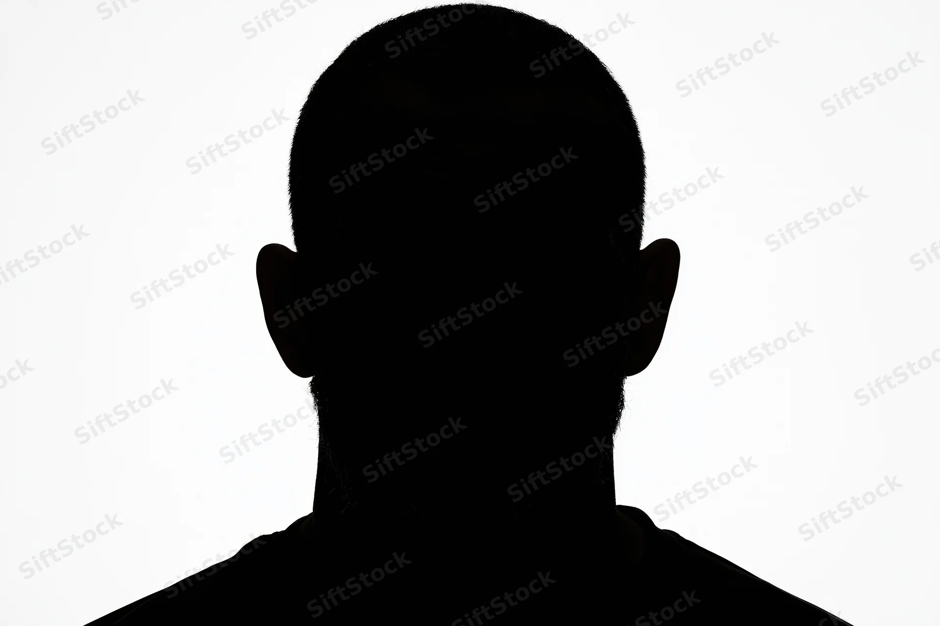 Silhouette of a man facing forward showing head and shoulders against white background
