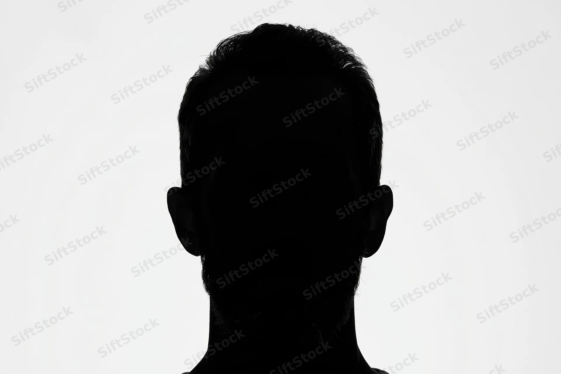 Silhouette of a man facing forward showing head and shoulders against white background