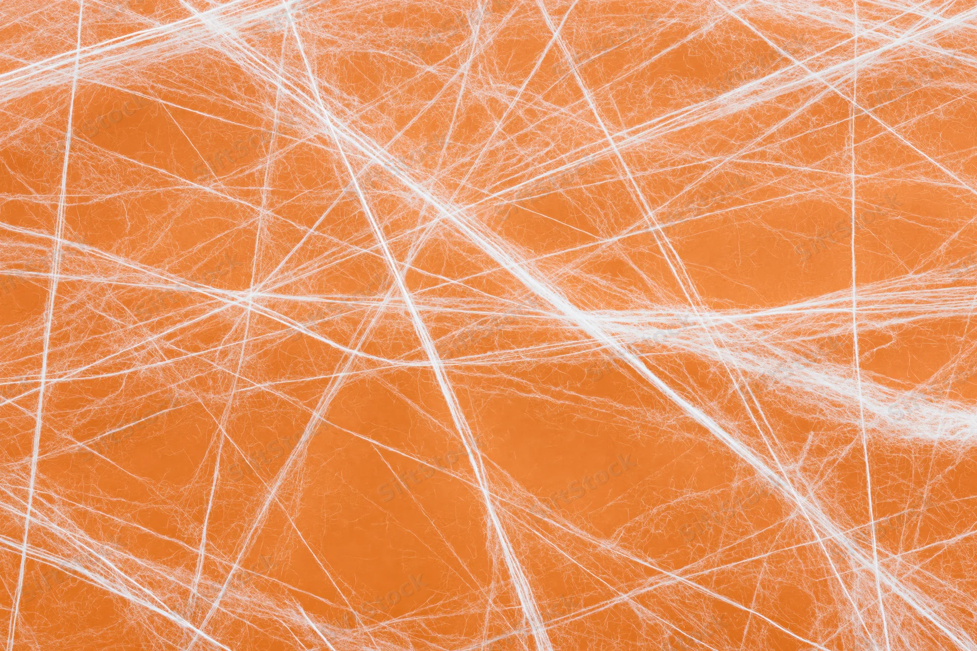 White artificial cobweb spread across orange background for Halloween decoration
