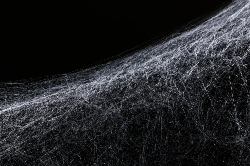 Tangled cobweb stretching diagonally across black background