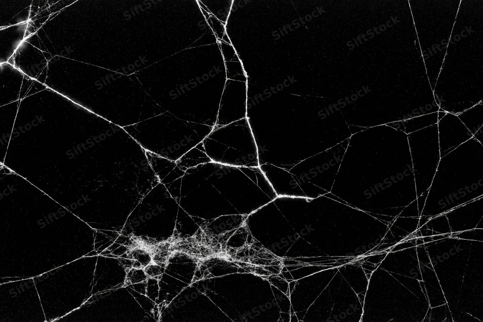 Tangled dusty spider web stretched across dark void