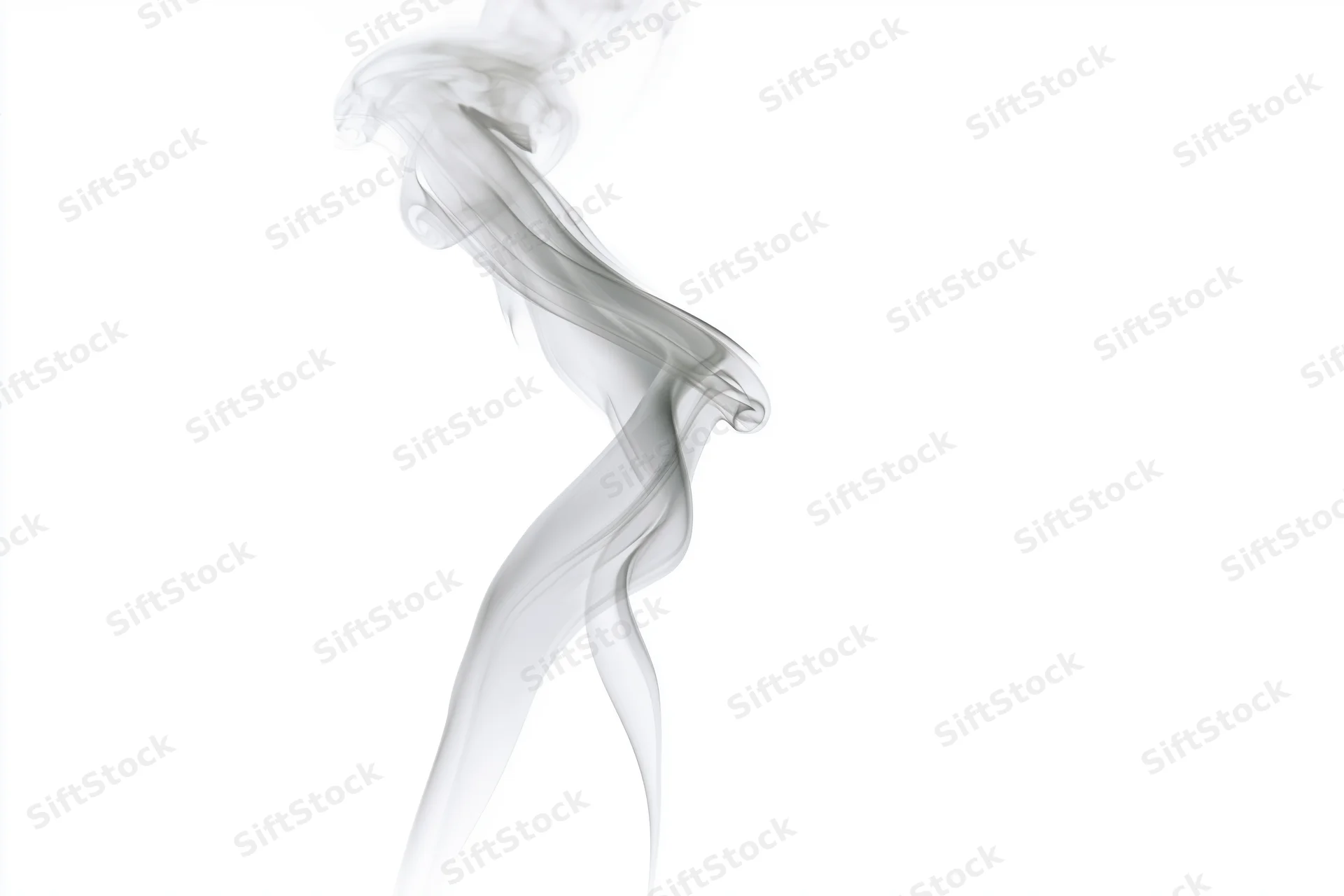 Wispy smoke plume rising and curling mid-air against white background