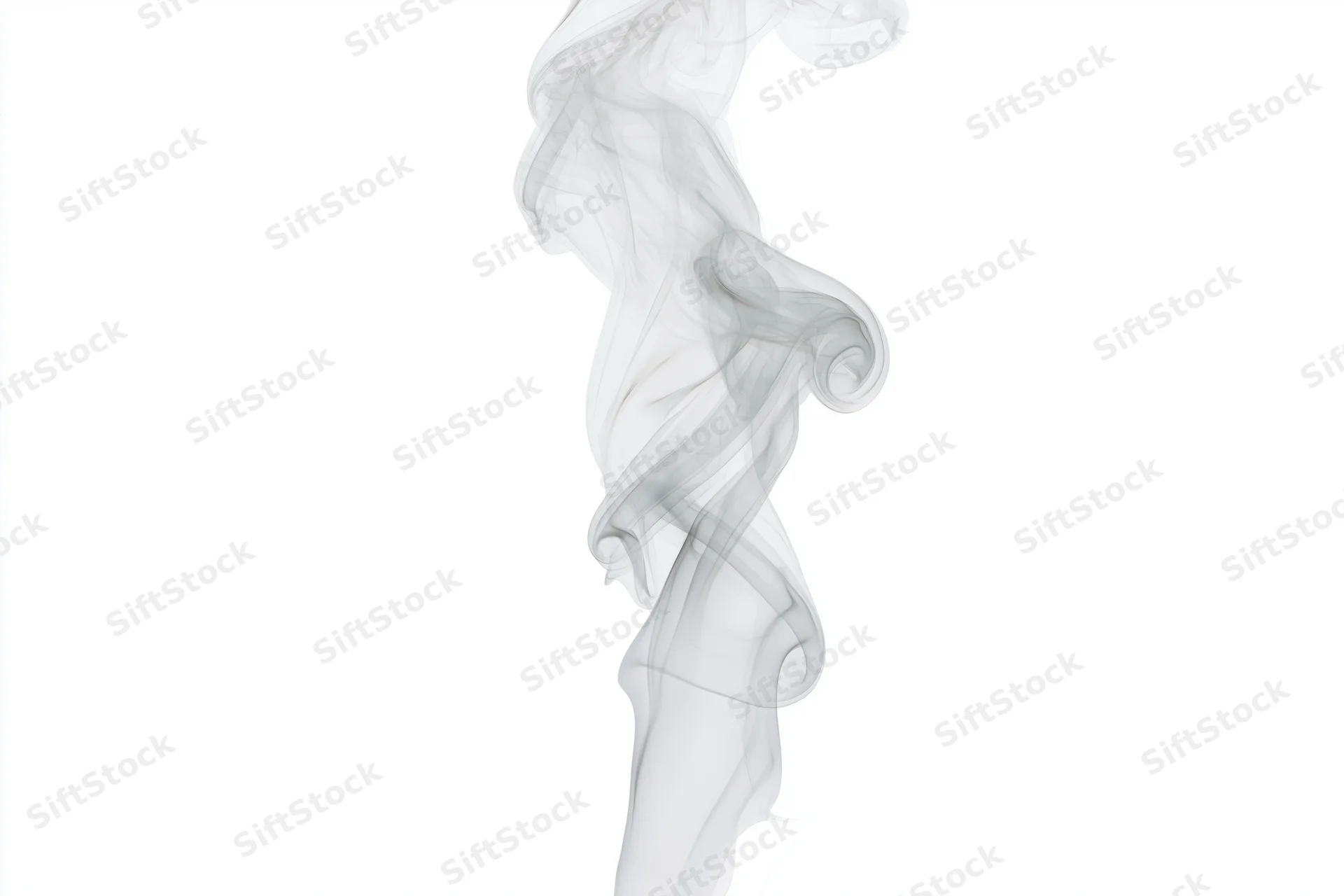 Wispy smoke plume rising and curling mid-air against a white background