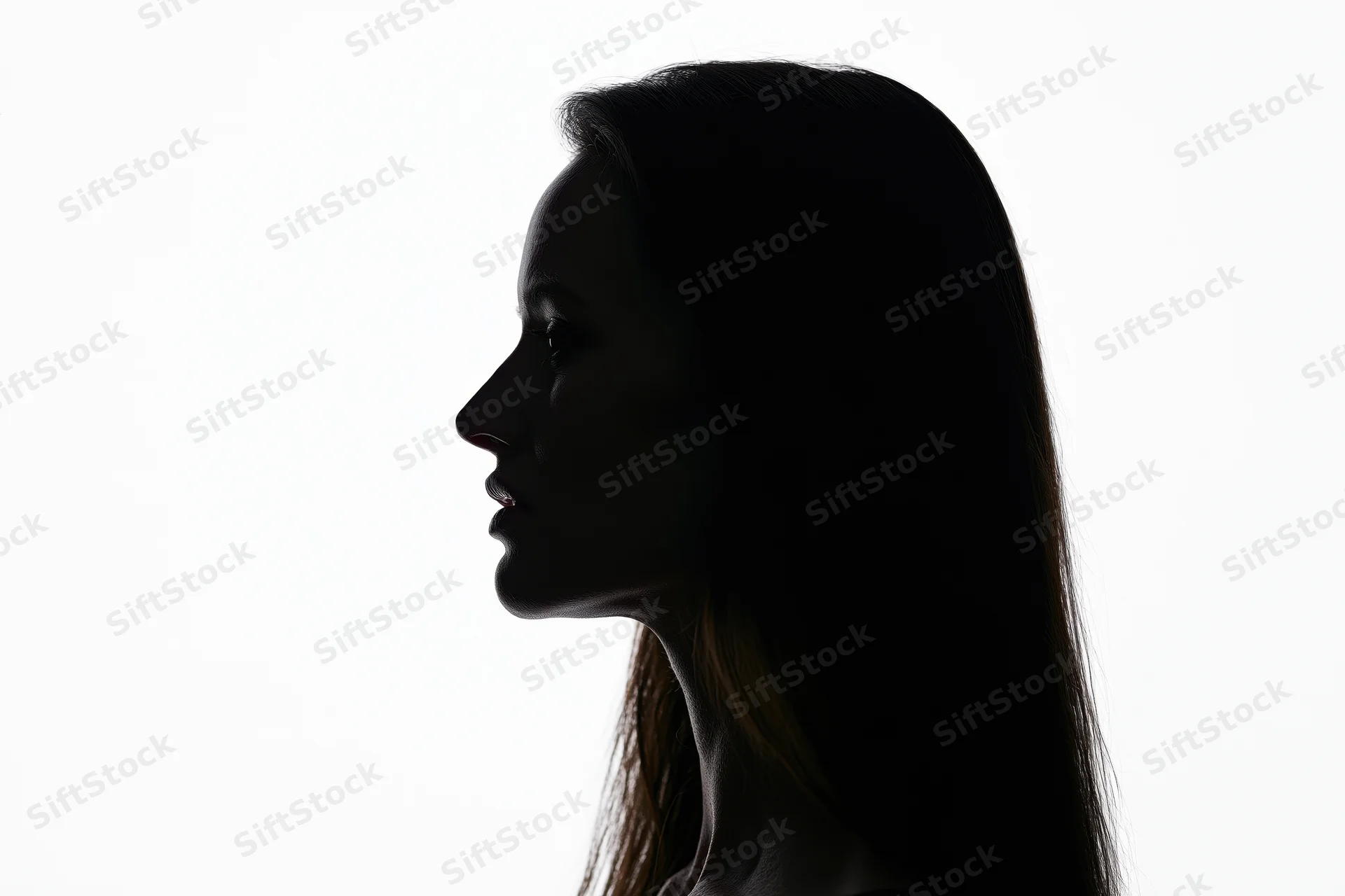Silhouette of a woman's profile against a white background