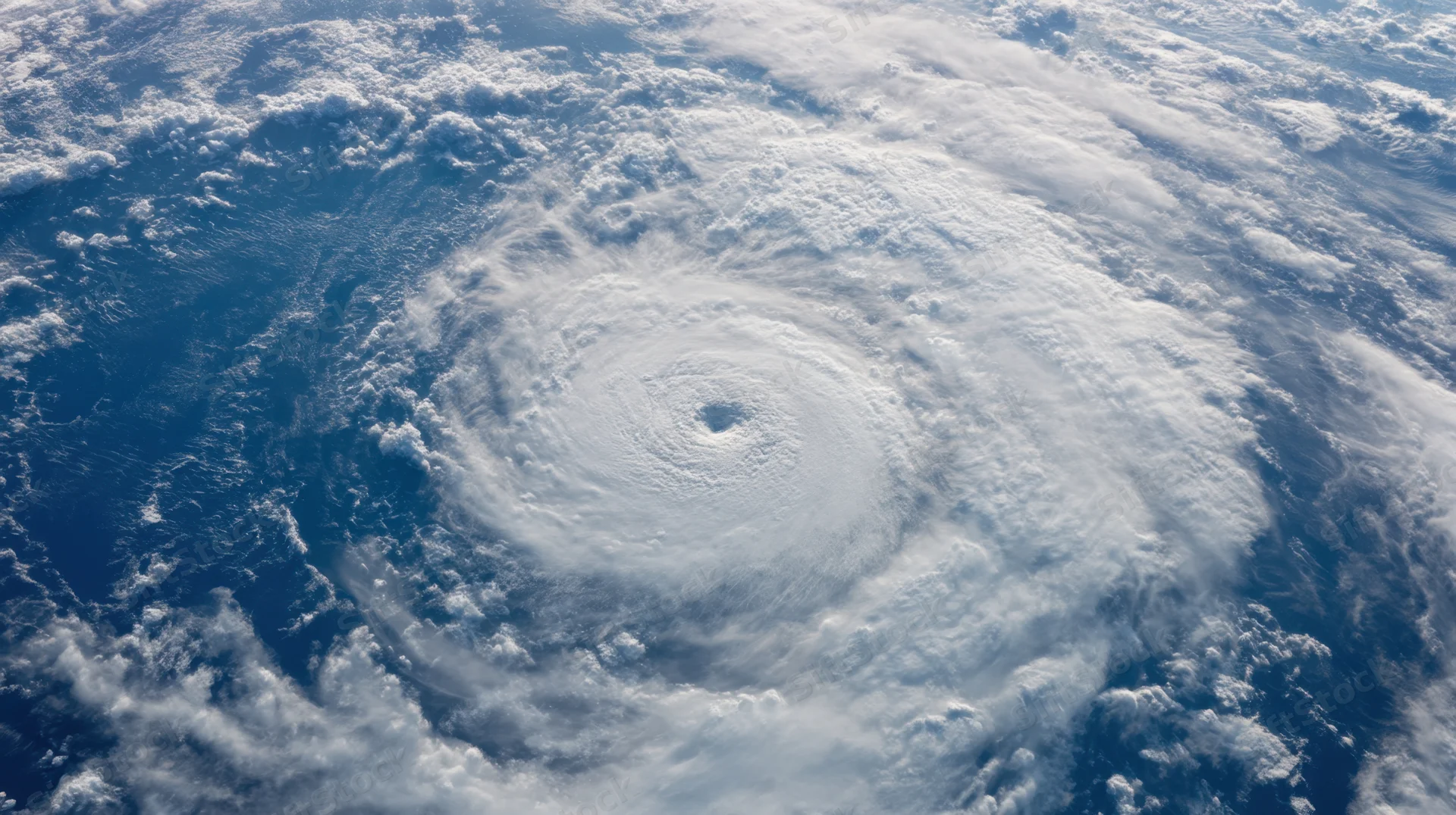 Satellite view of a hurricane with visible eye over ocean